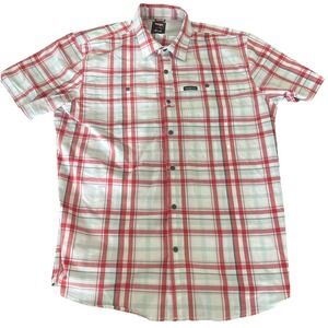 Wrangler Short Sleeve UPF Plaid Vented Fishing Outdoor Shirt- Men's XL Red White